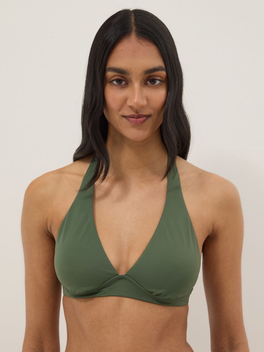 Top bikini elasticizzato verde a triangolo_0
