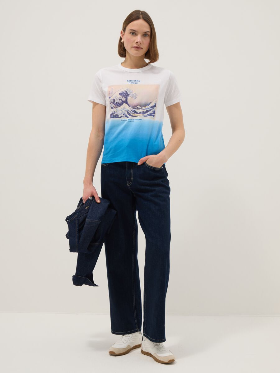Multicolour pure cotton regular fit t-shirt with Hokusai wave_1