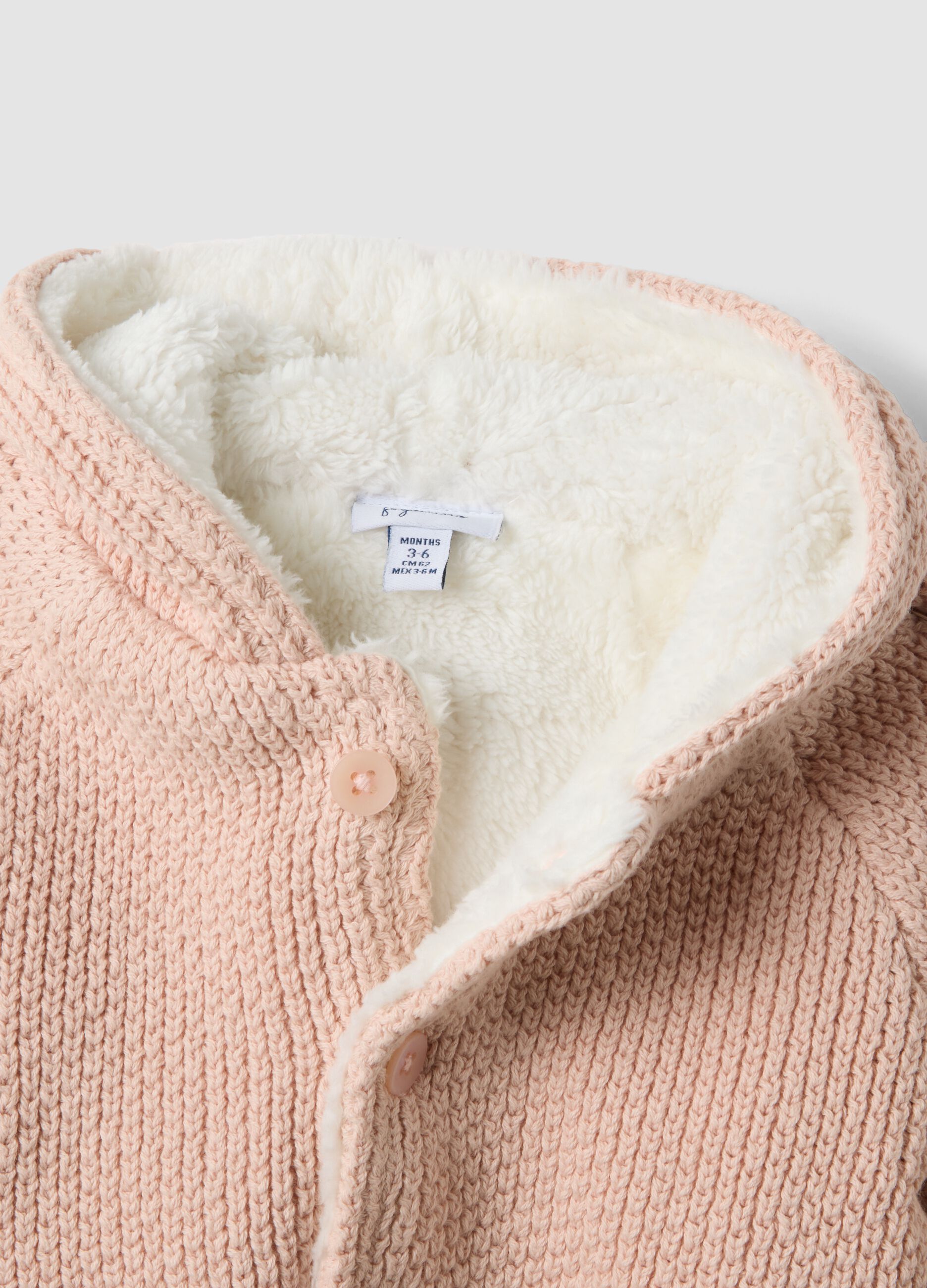 Giacca rosa in puro cotone organico con cappuccio effetto peluche