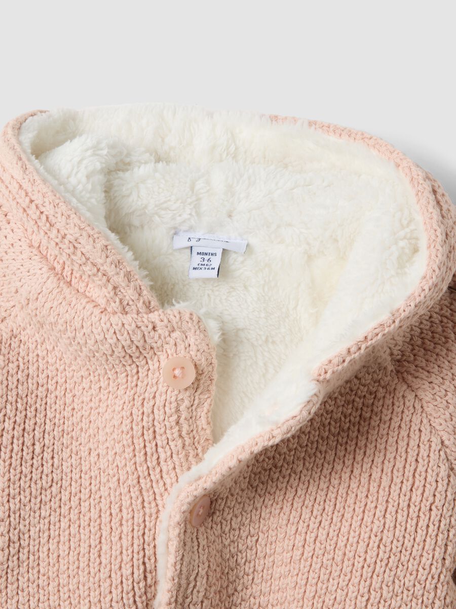 Pink organic cotton hooded jacket with teddy lining_3