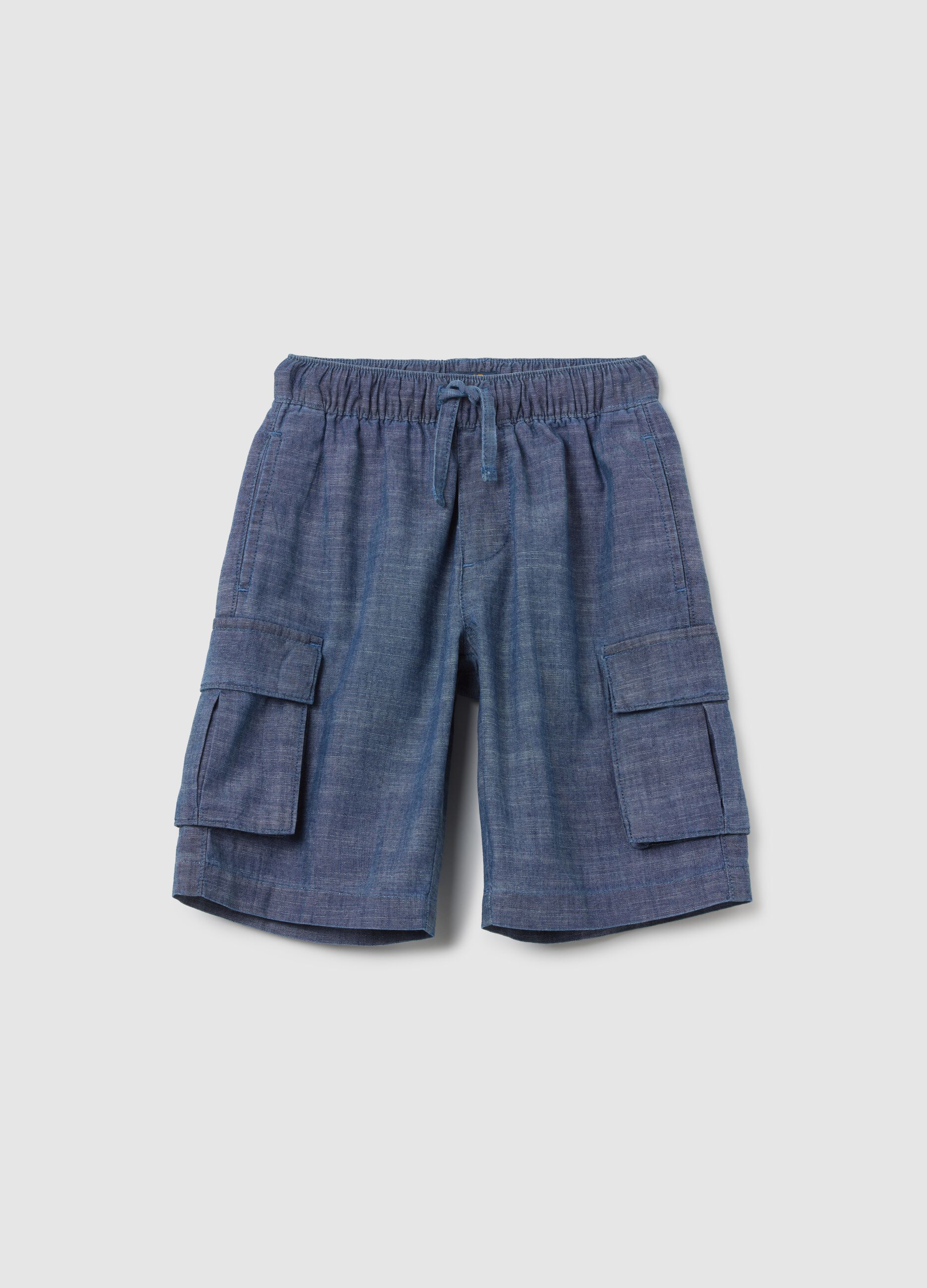Boys' blue pure cotton regular fit shorts with elasticated waistband