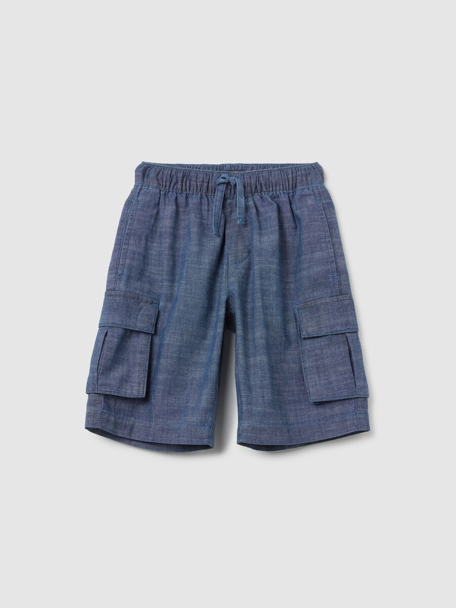 Boys' blue pure cotton regular fit shorts with elasticated waistband_0