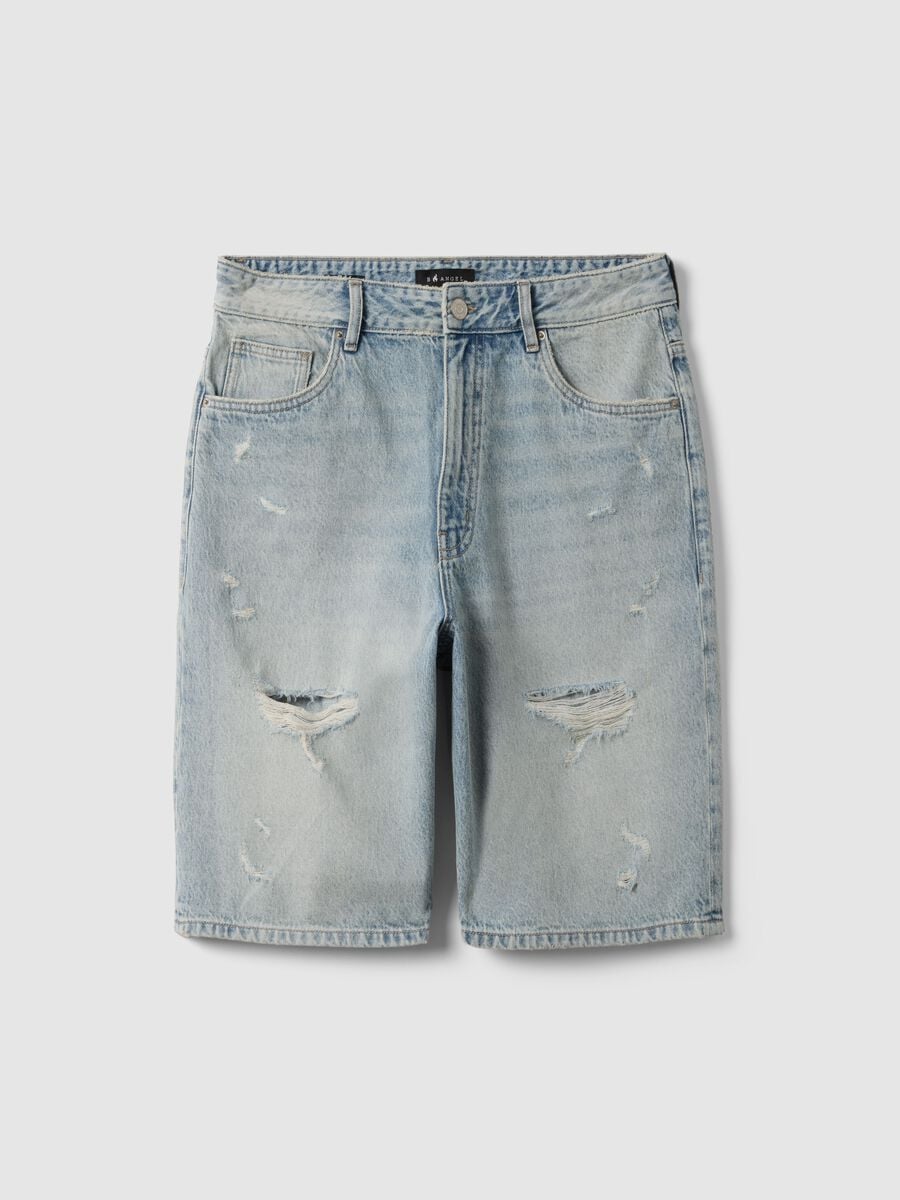 Blue denim skater fit pure cotton shorts with rips_4