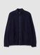 Cardigan blu con colletto in misto cotone_4