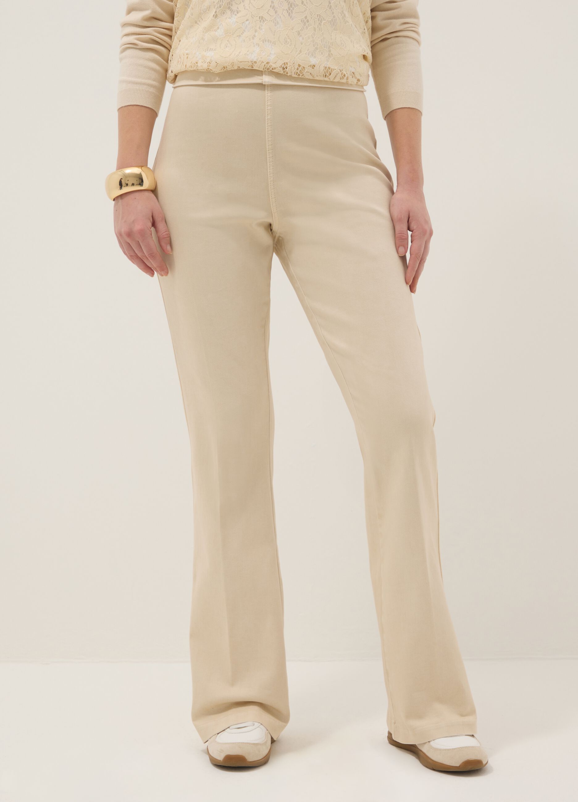 Maternity Beige Flare Trousers in Stretch Cotton