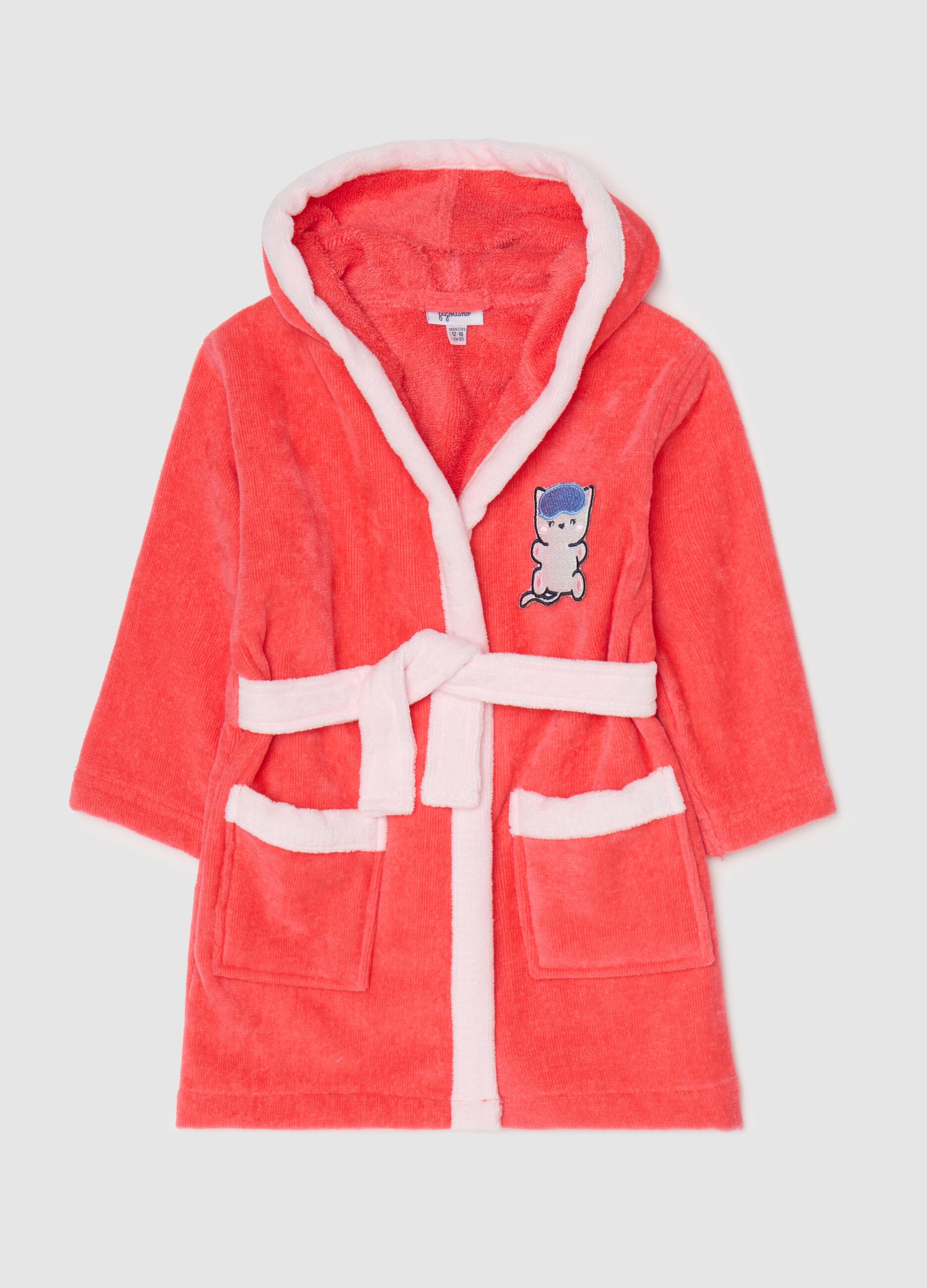 Cotton bathrobe with kitten embroidery