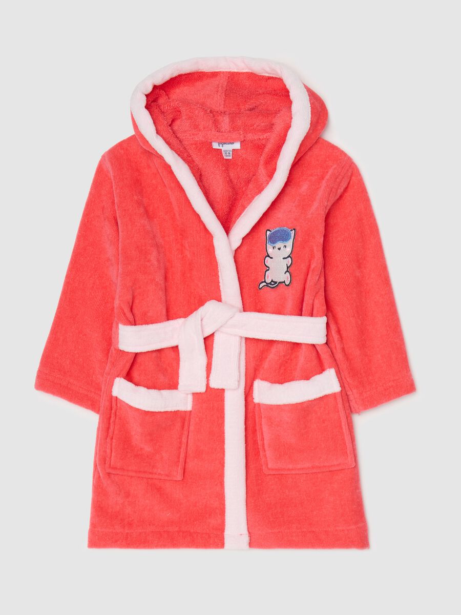 Cotton bathrobe with kitten embroidery_0