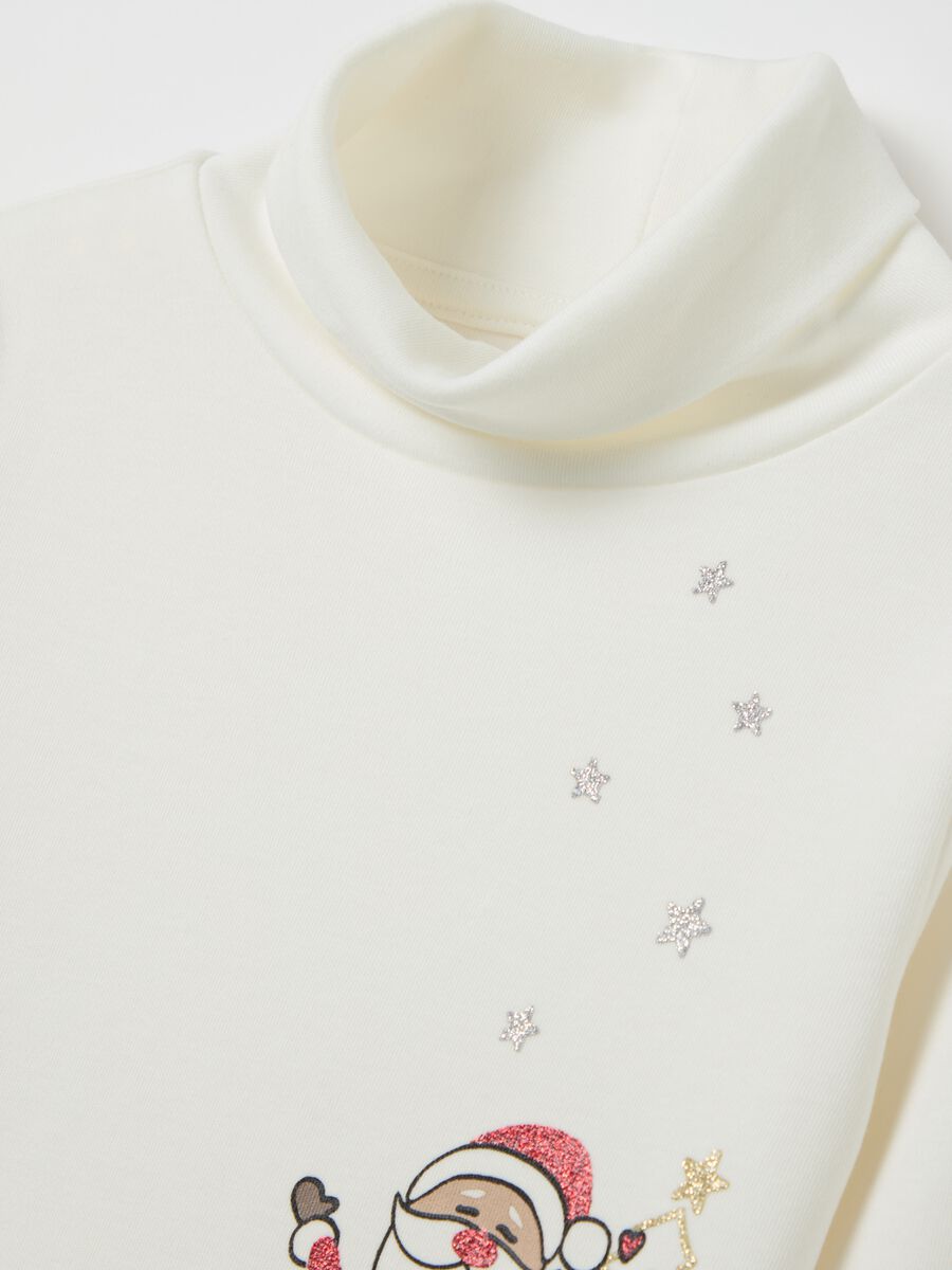 T-shirt with high neck with glitter print_3