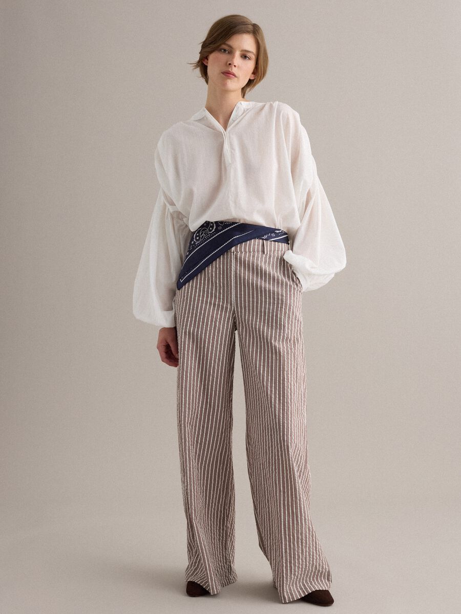 Pantaloni chino in puro cotone a righe multicolor wide leg_0