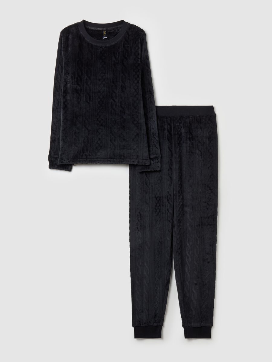 Long velour pyjamas with cable-knit motif_4