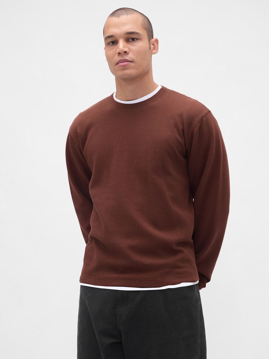 Brown Stretch Long Sleeve Top_0