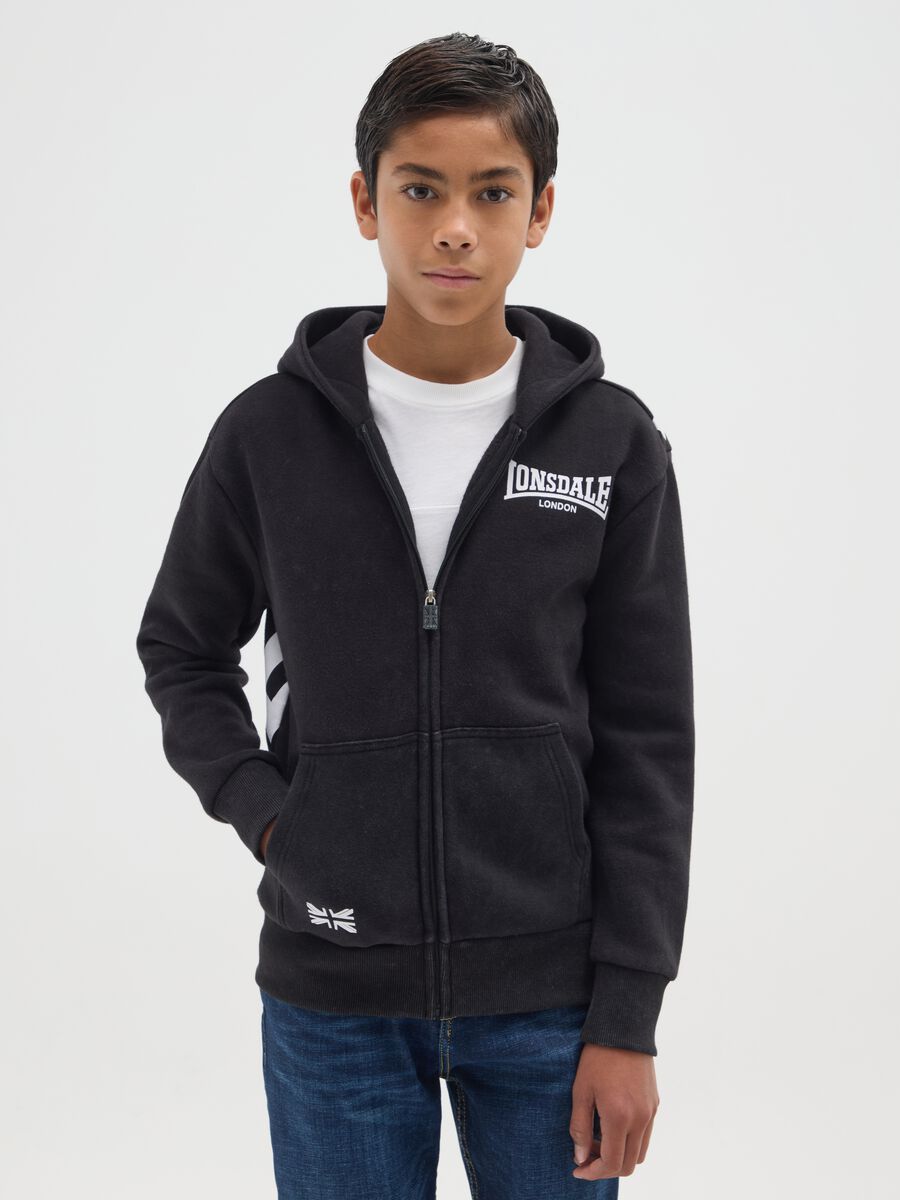Children's black cotton blend hoodie regular fit with zip_0