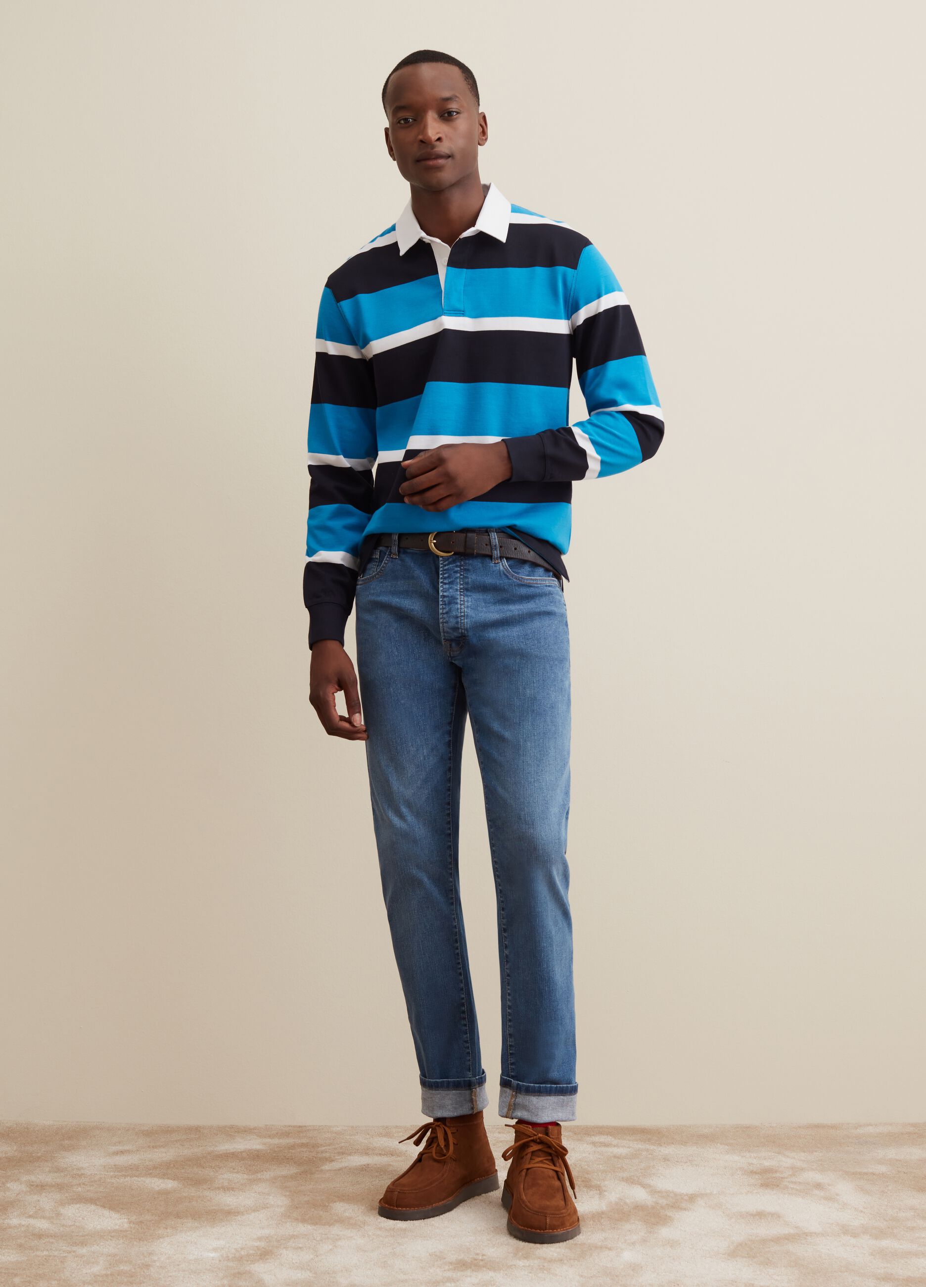Polo a maniche lunghe fantasia a righe Blu Azzurro PIOMBO da Uomo