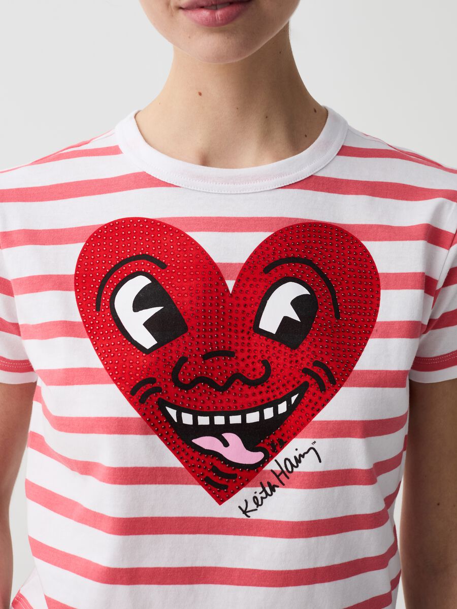 Striped T-shirt with Keith Haring heart print_2