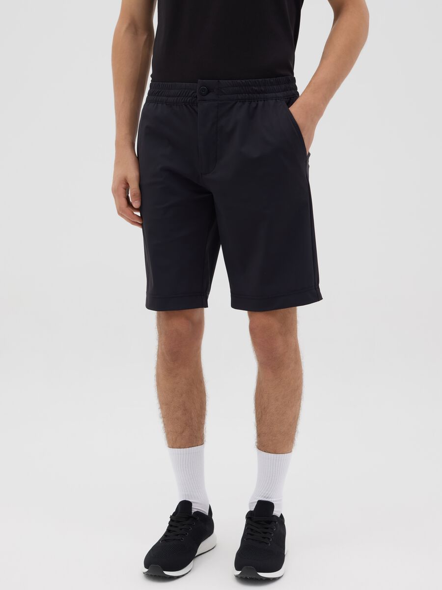Black Regular Shorts with Elastic Waist_1