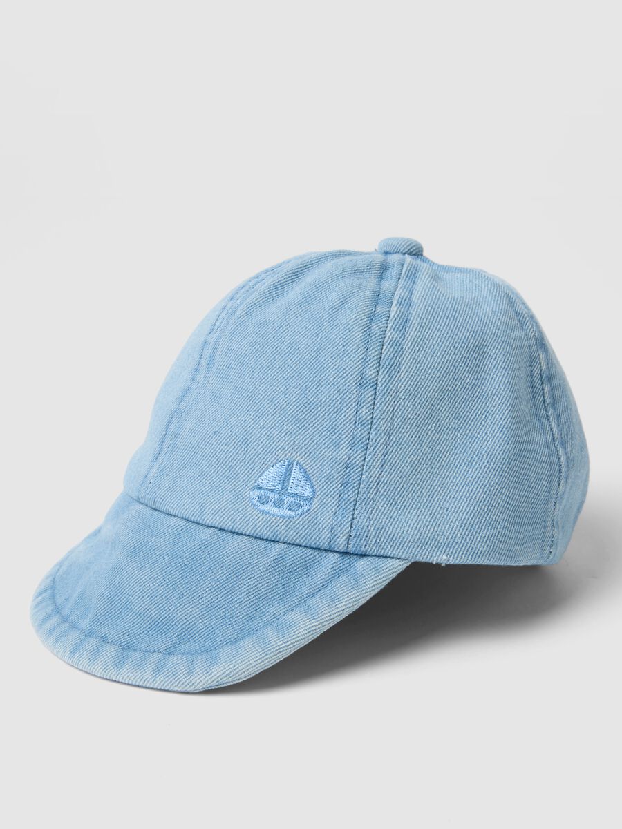Children's pure cotton denim blue cap with boat embroidery_1