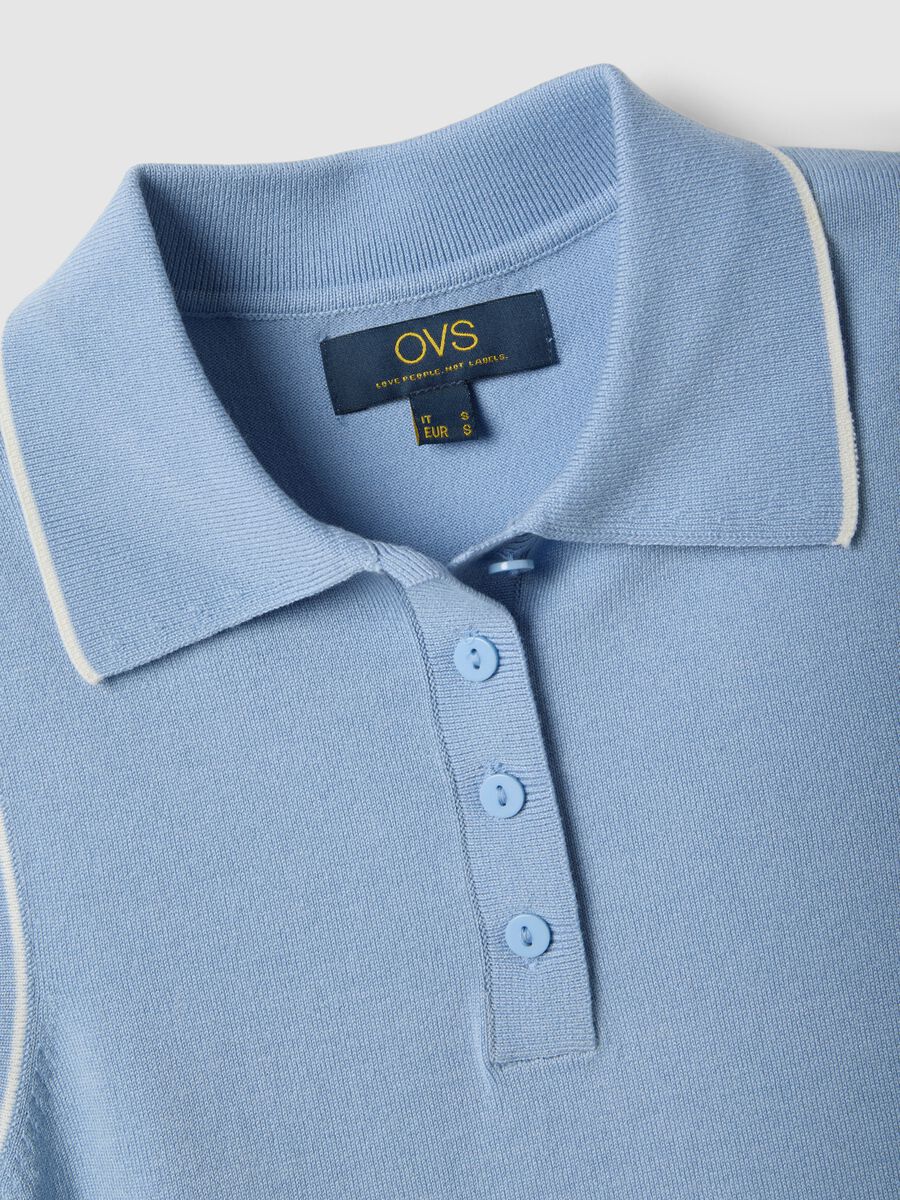 Polo senza maniche in misto viscosa azzurra slim fit con bottoni_5