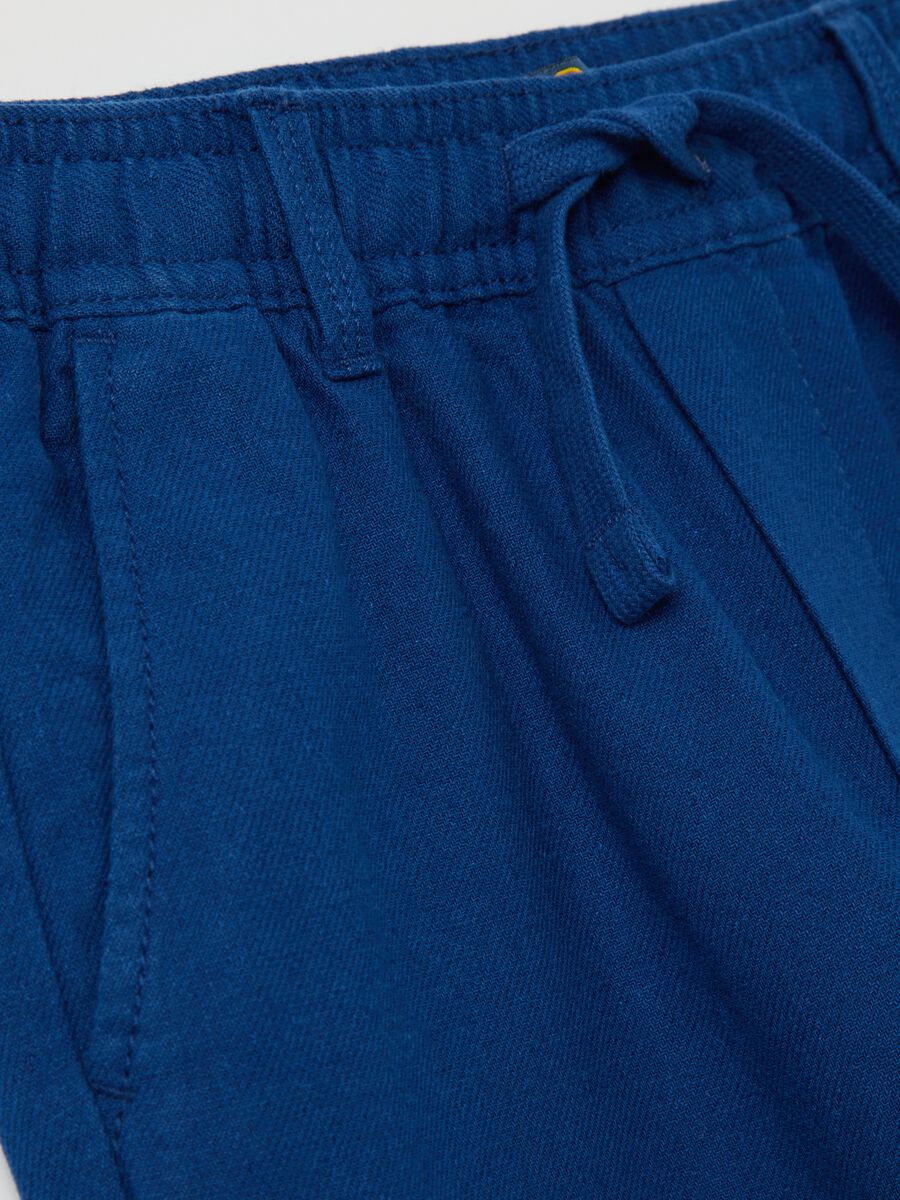 Blue trousers in cotton and linen with drawstring_2