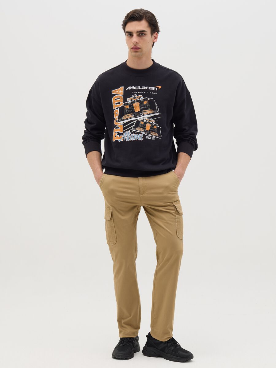 Black sweatshirt with round neck and McLaren print_1