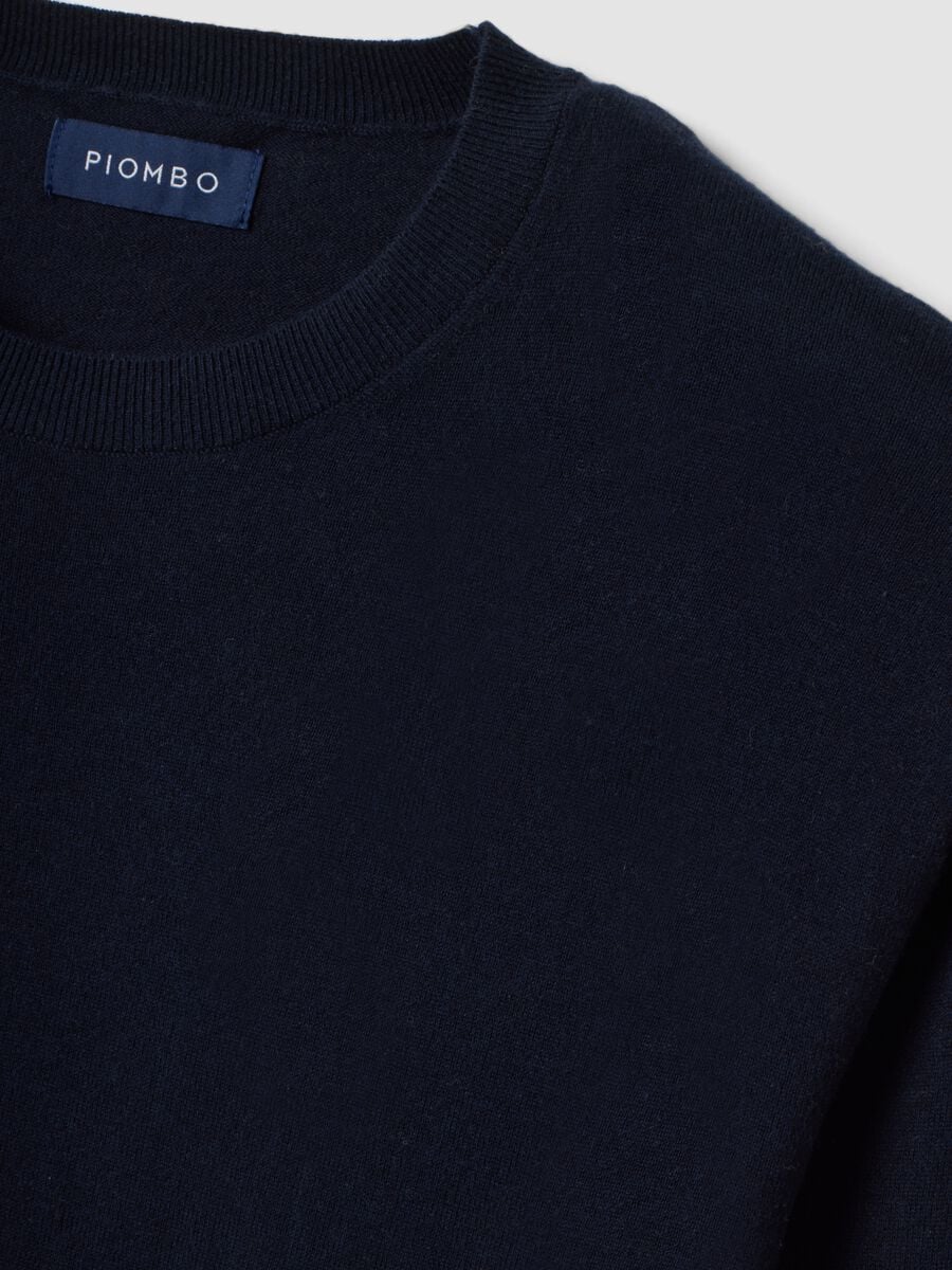 Maglia blu girocollo in misto cotone e cashmere regular fit_1