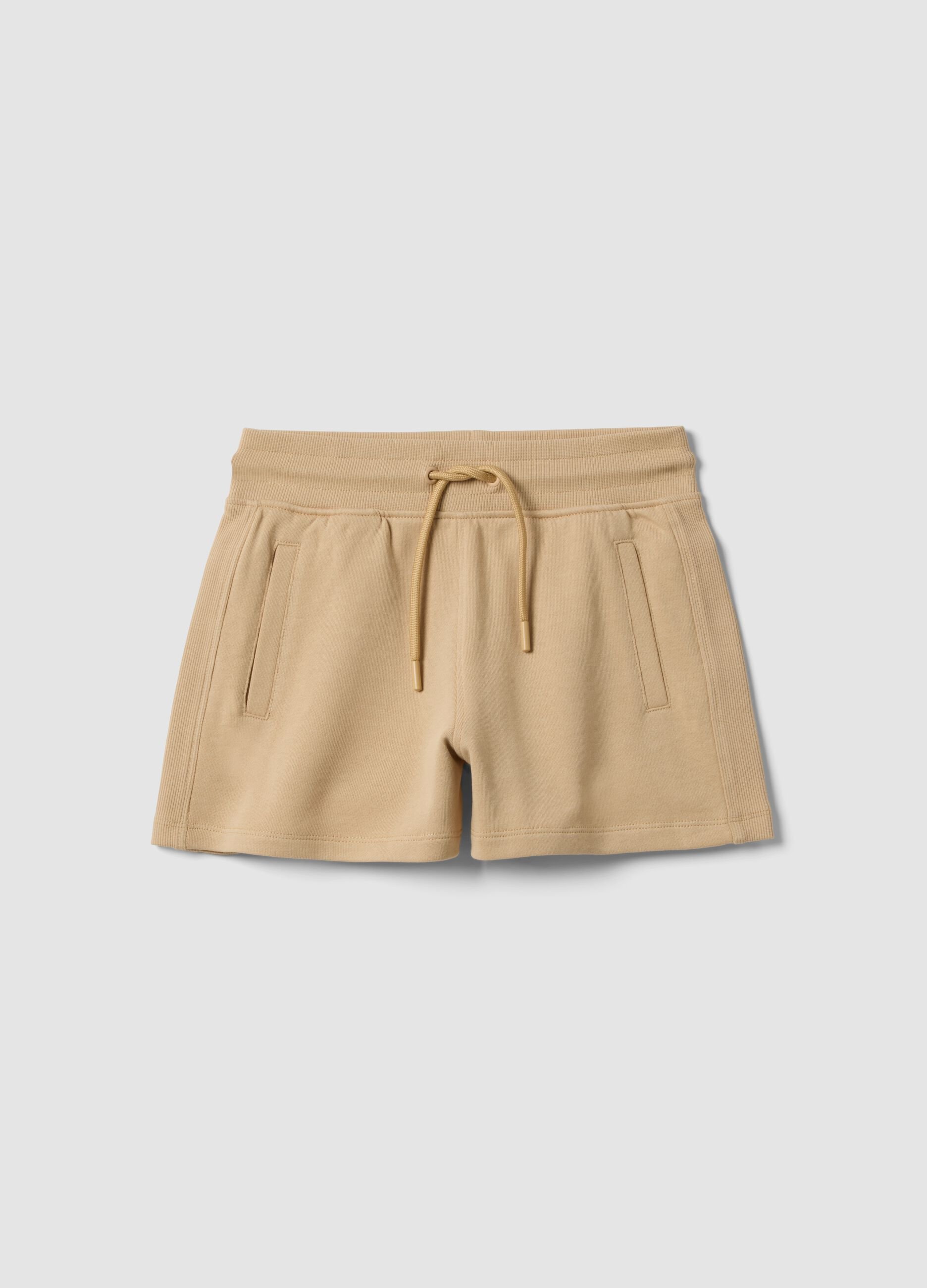 Girls&rsquo; beige shorts in pure organic cotton with elasticated waistband
