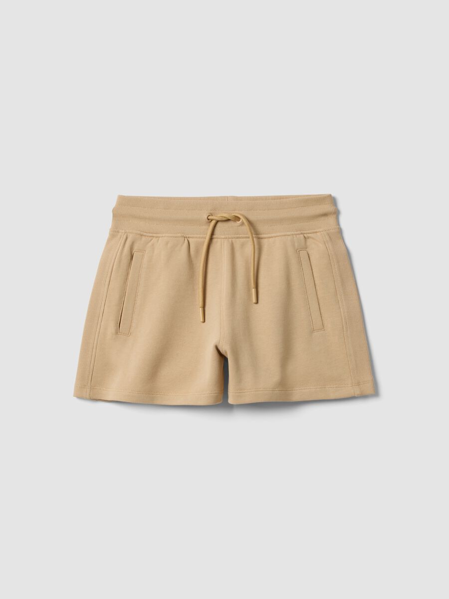 Girls&rsquo; beige shorts in pure organic cotton with elasticated waistband_0
