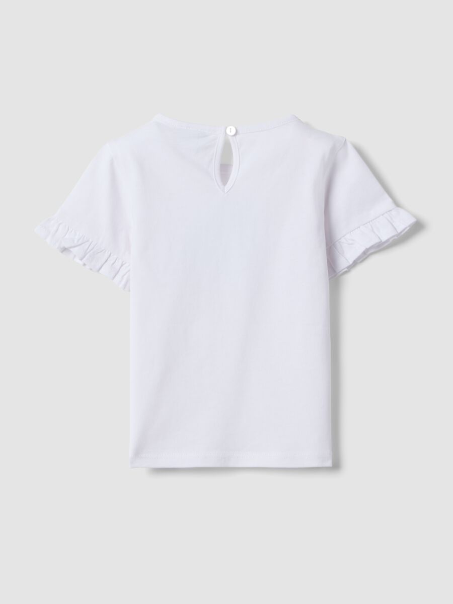 Girls&rsquo; white organic cotton T-shirt with print and frill sleeves_1