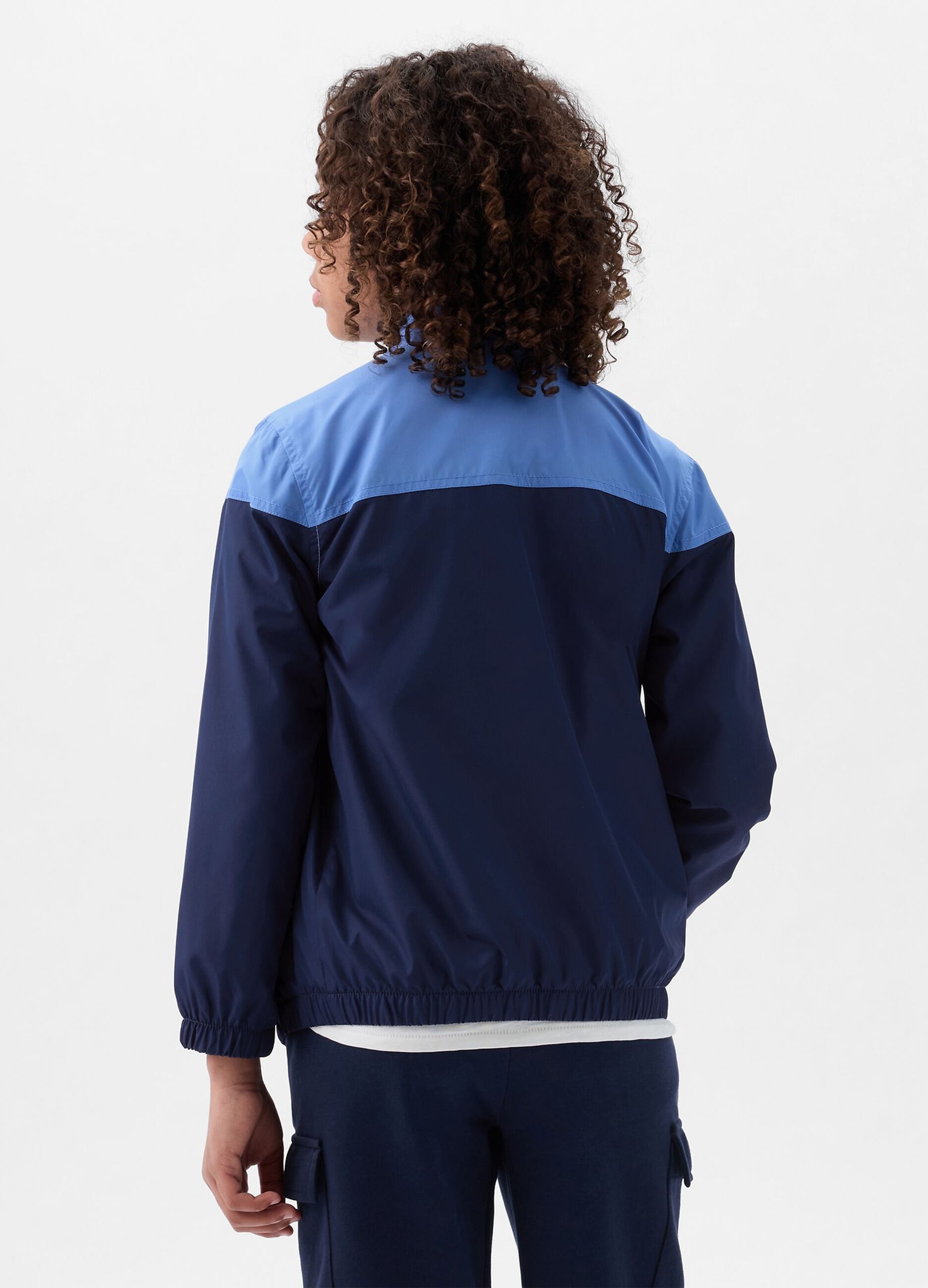 Two-tone windbreaker with logo patch