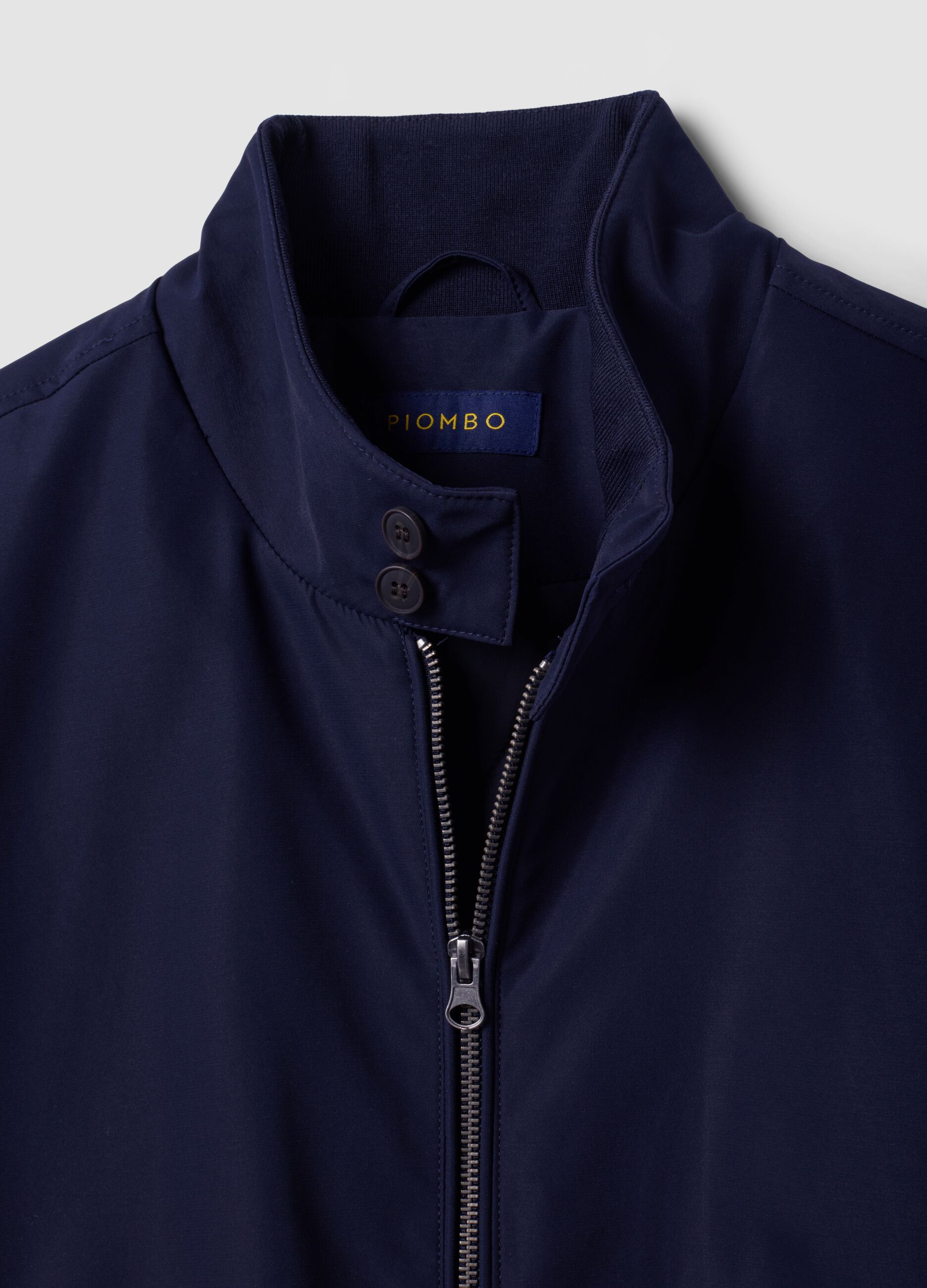 Navy padded jacket, regular fit, with zip and high neck