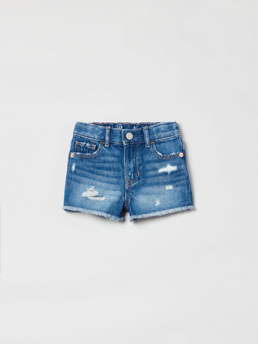 Denim shorts with abrasions_0