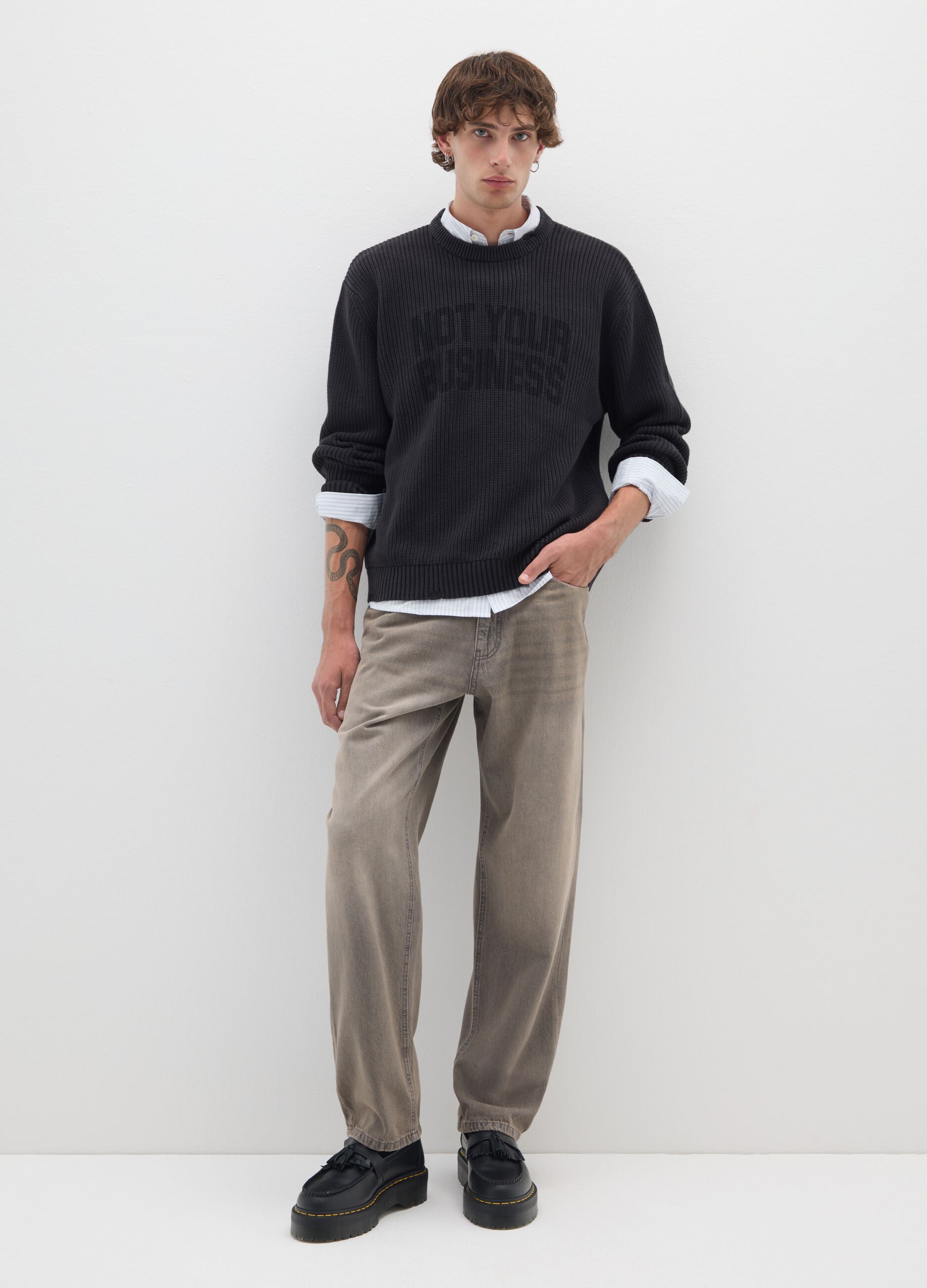 Brown baggy jeans in pure cotton