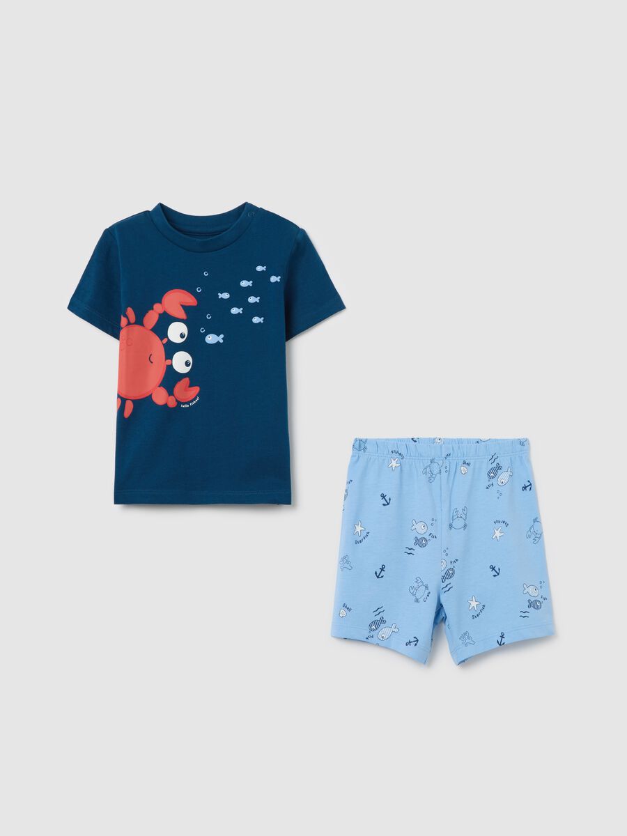 Blue and light blue pyjamas in cotton with sea motif print_0