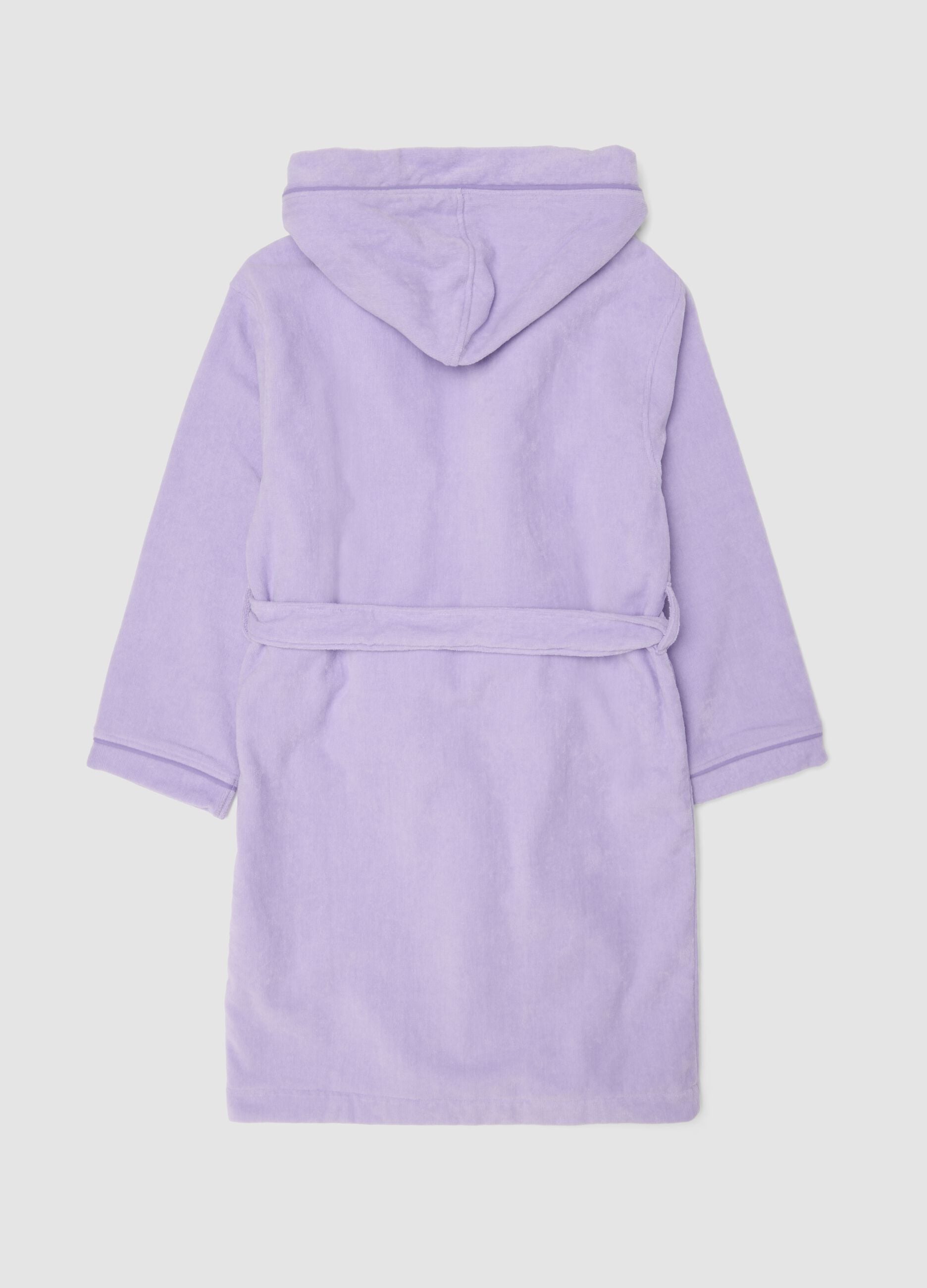 Purple organic cotton hooded bathrobe for girls