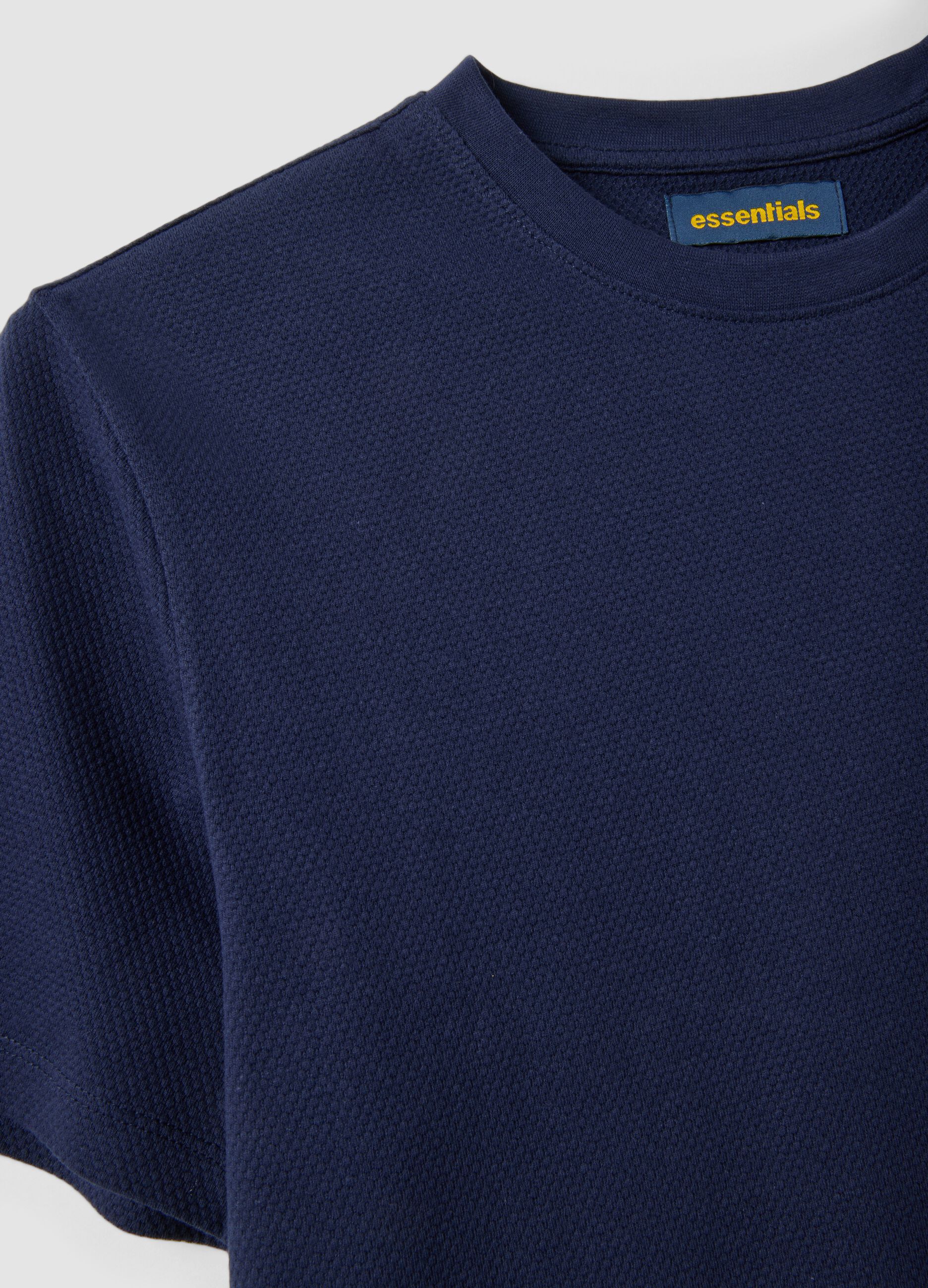 Blue short-sleeved pure cotton T-shirt