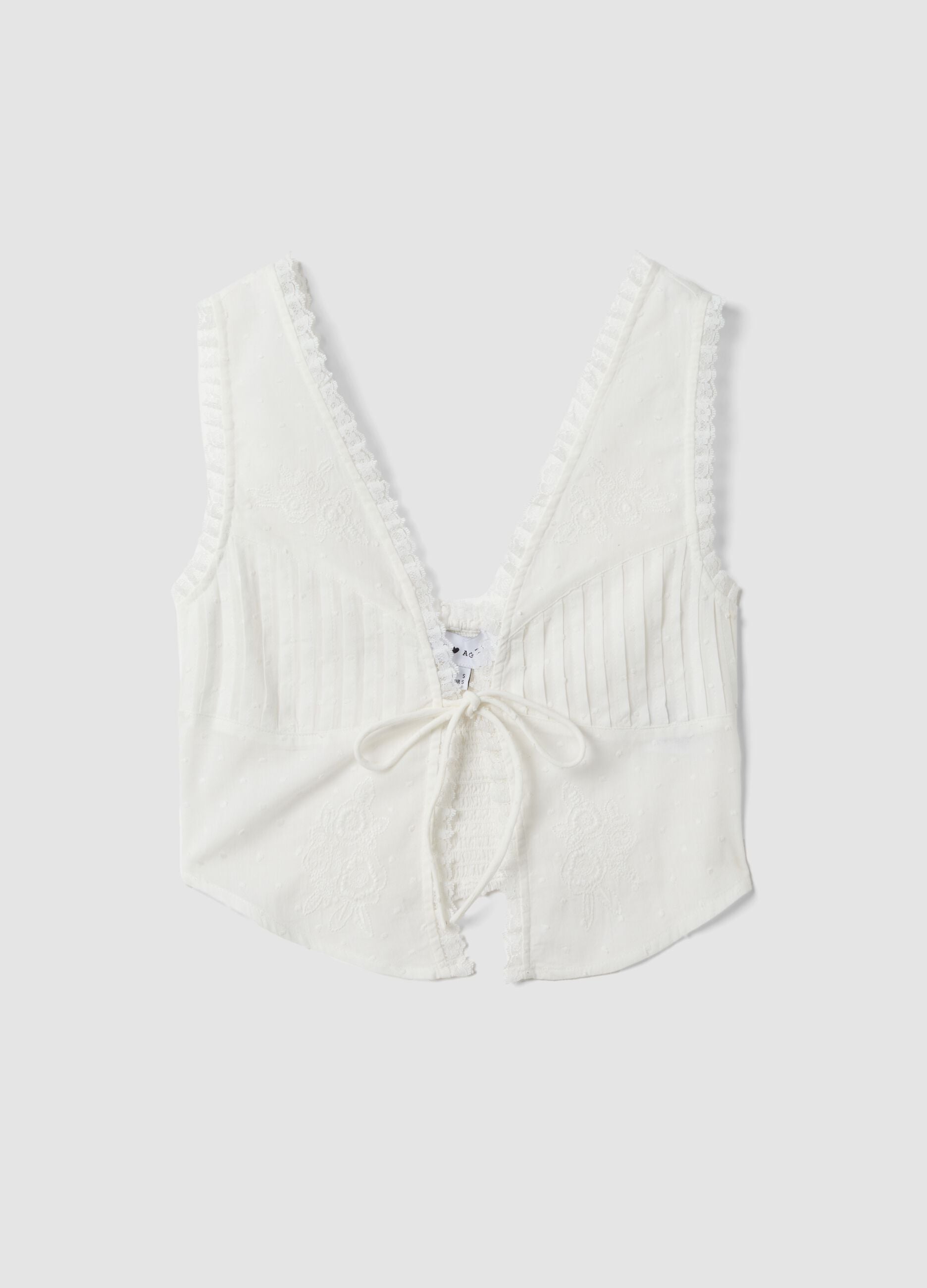Gilet bianco in puro cotone con pizzo