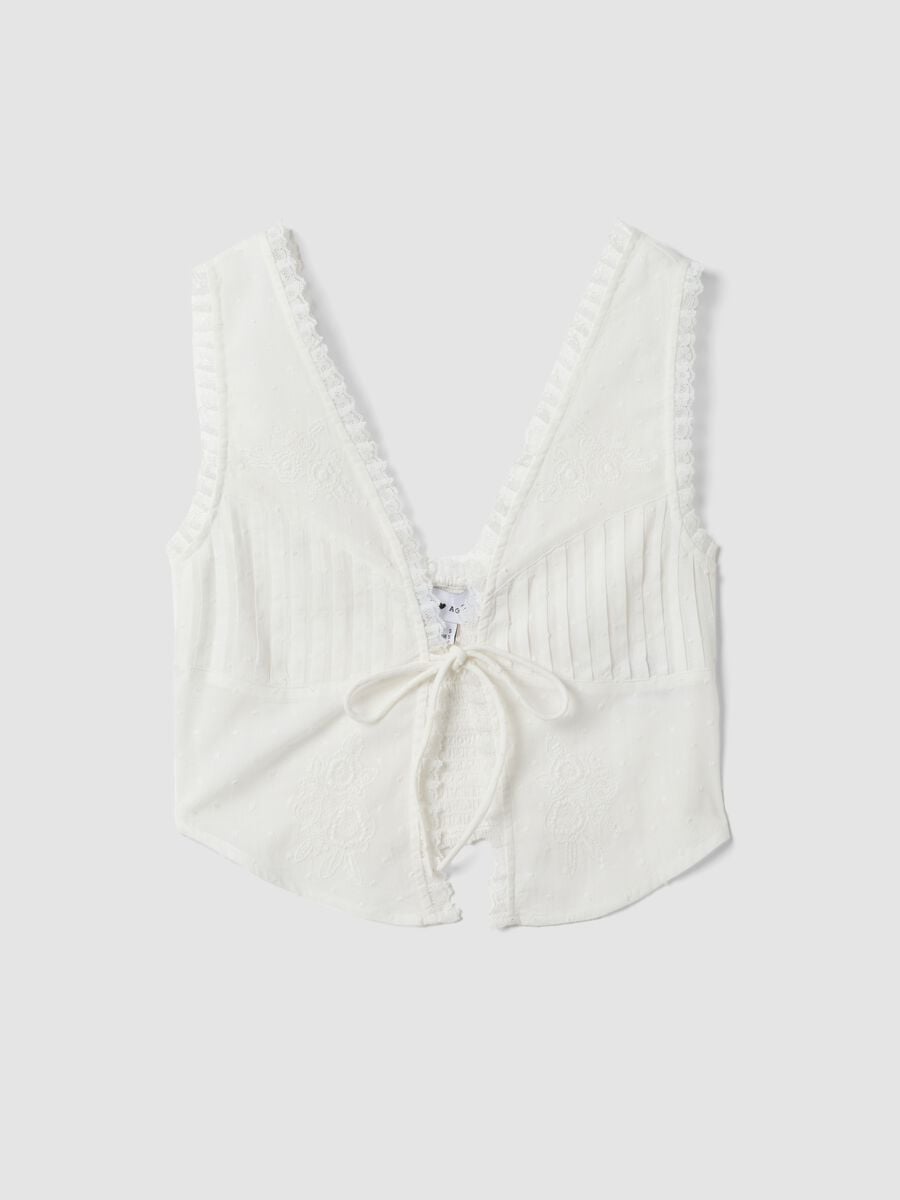 Gilet bianco in puro cotone con pizzo_4