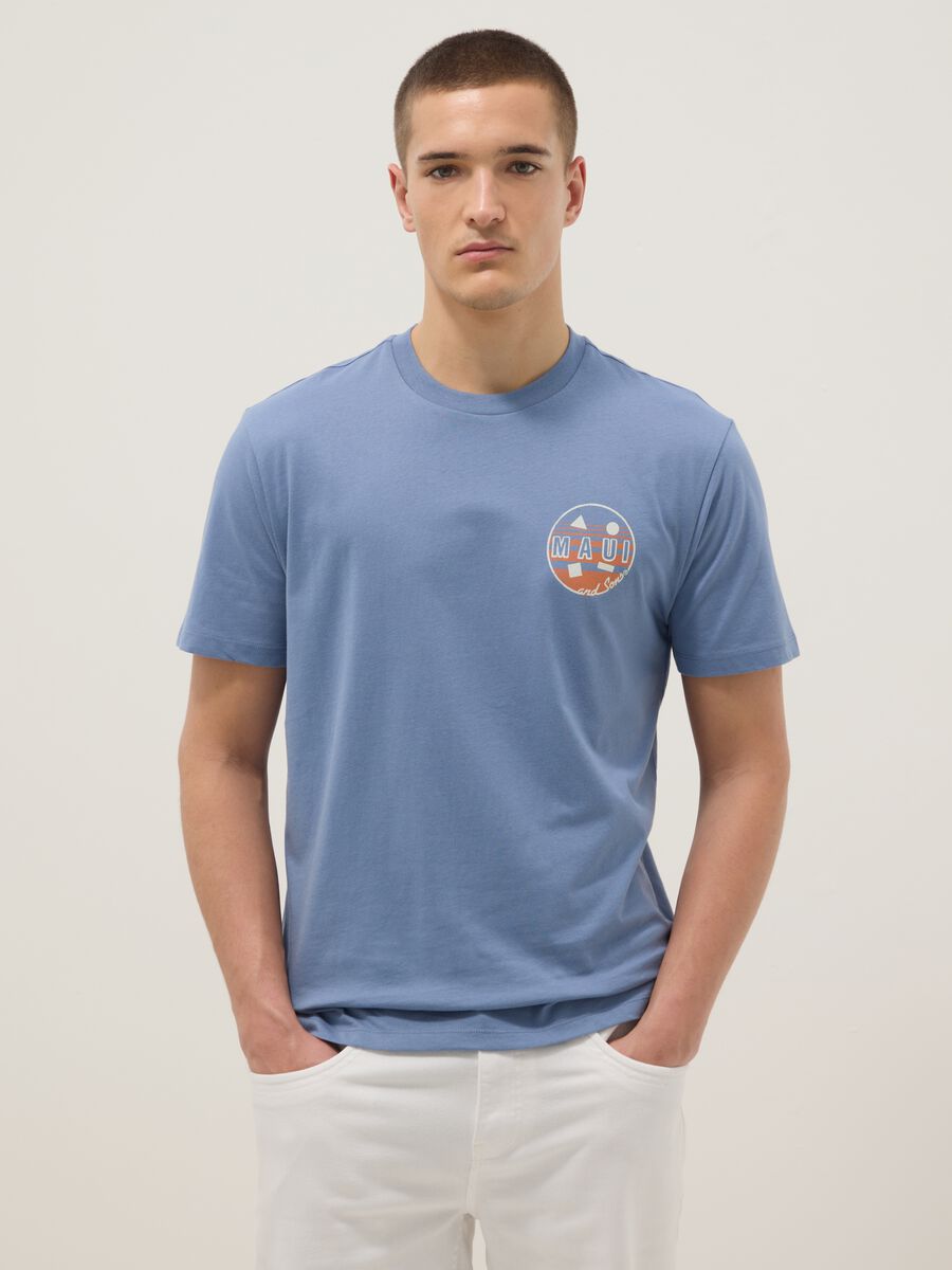 T-shirt azzurra in puro cotone relaxed fit con stampa_0