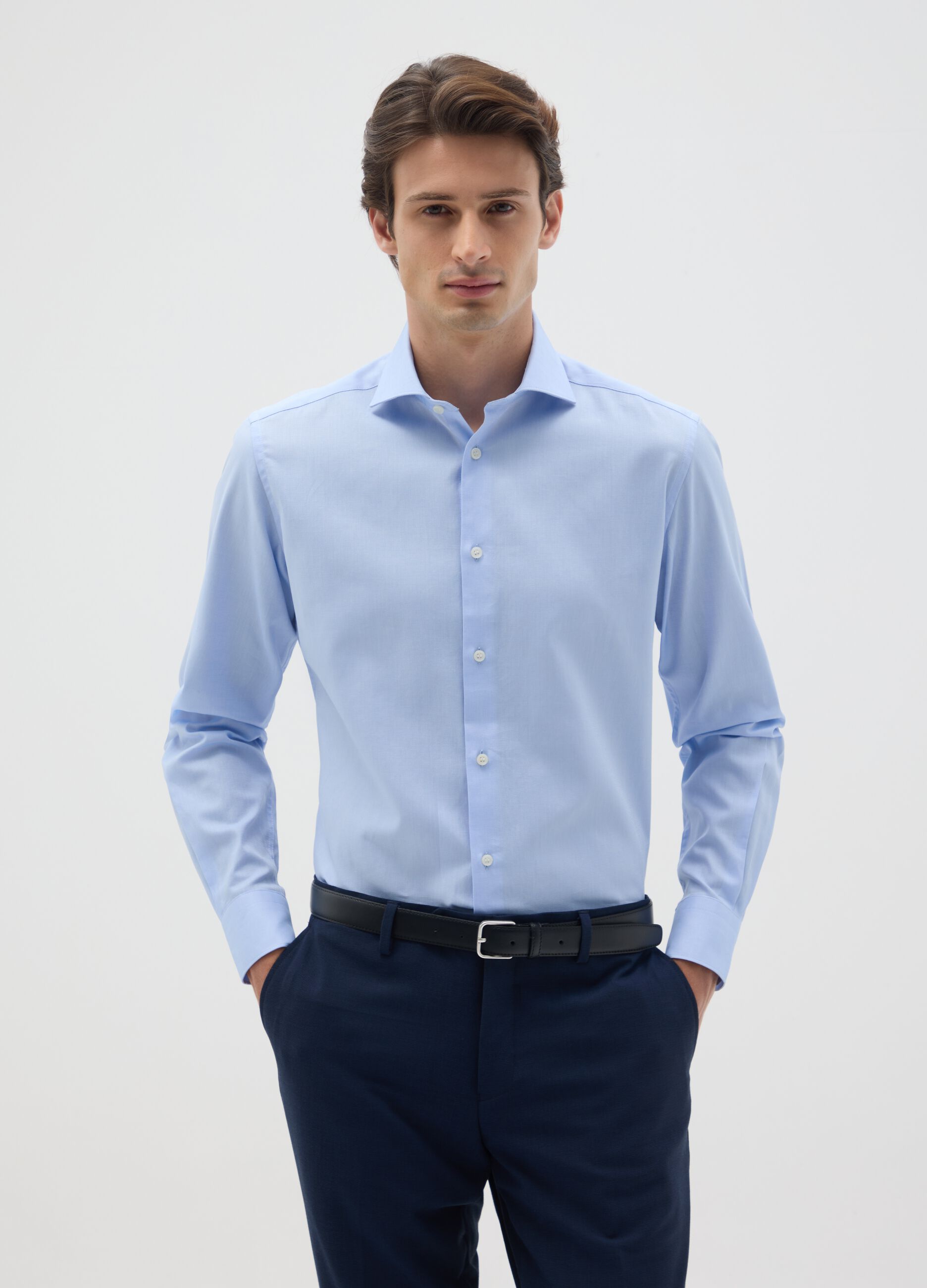 Men's slim fit light blue pure cotton shirt