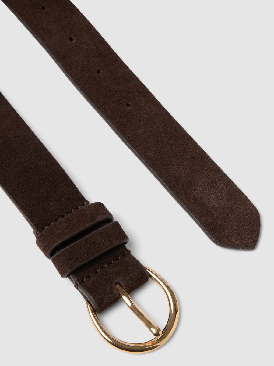 Brown Genuine Leather Belt with Gold Buckle_1