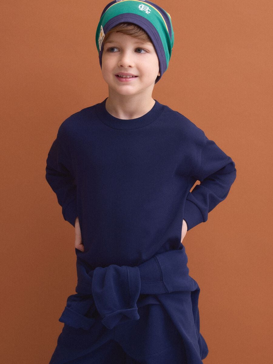 Blue long-sleeve crew-neck pure cotton T-shirt for boys_0