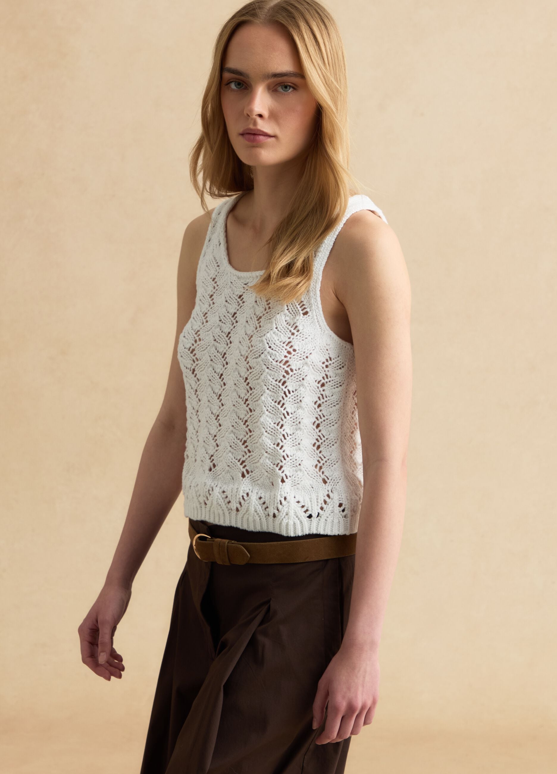White pure cotton crochet tank top