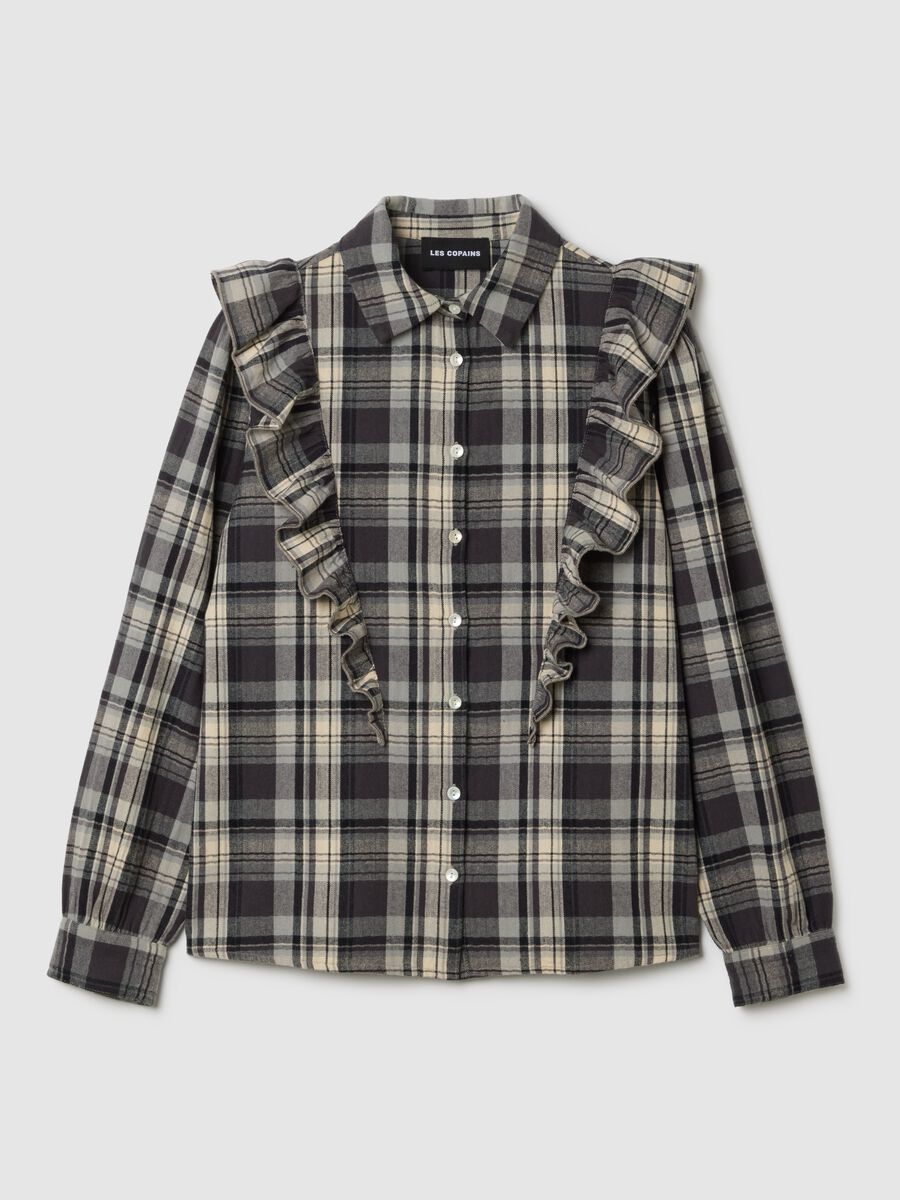 Multicolour pure cotton checked shirt with ruffles_4