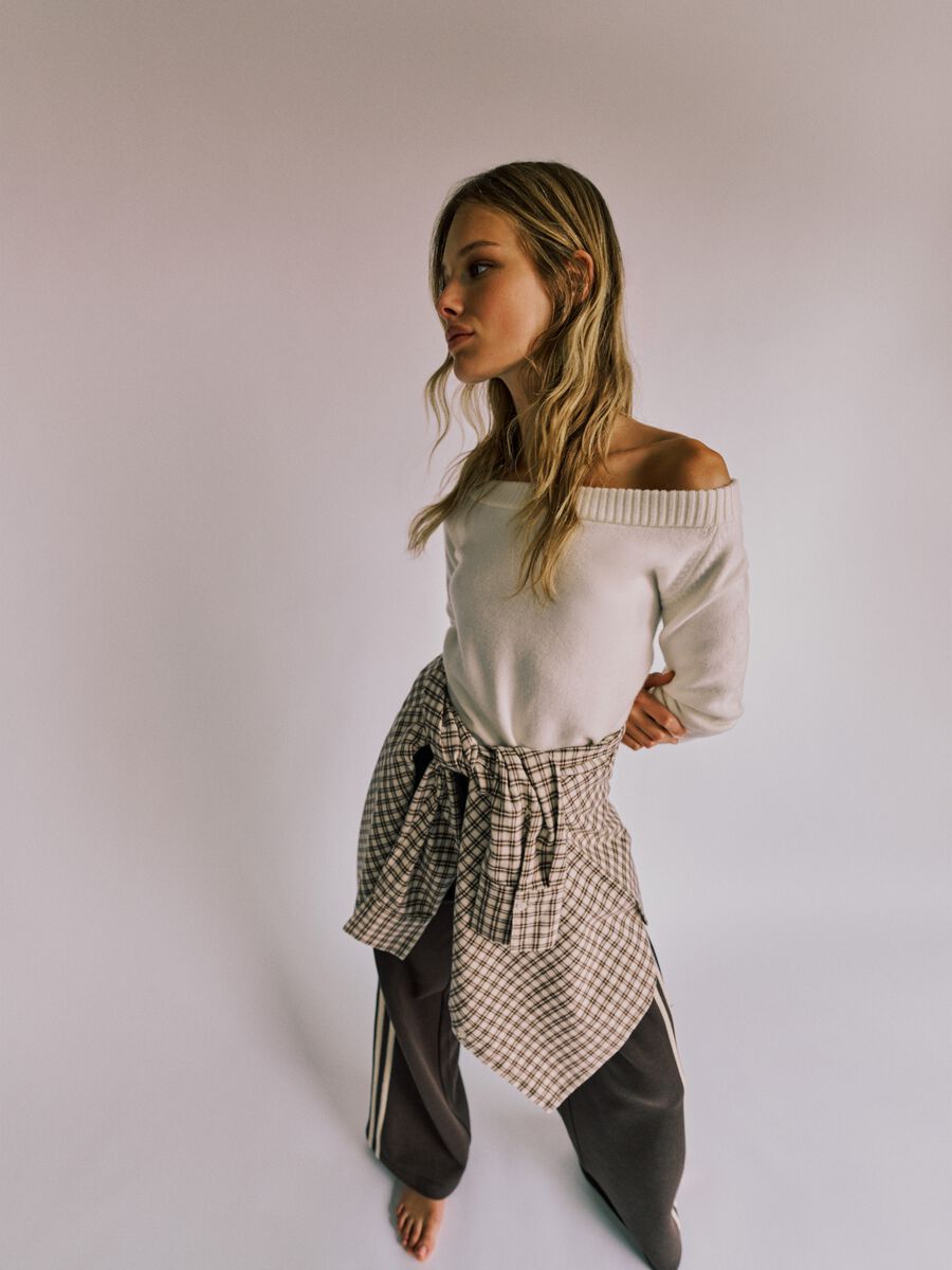 Brown Cotton Blend Wide Leg Trousers_0