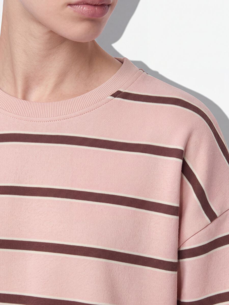 Felpa rosa in puro cotone a righe con girocollo relaxed fit_2