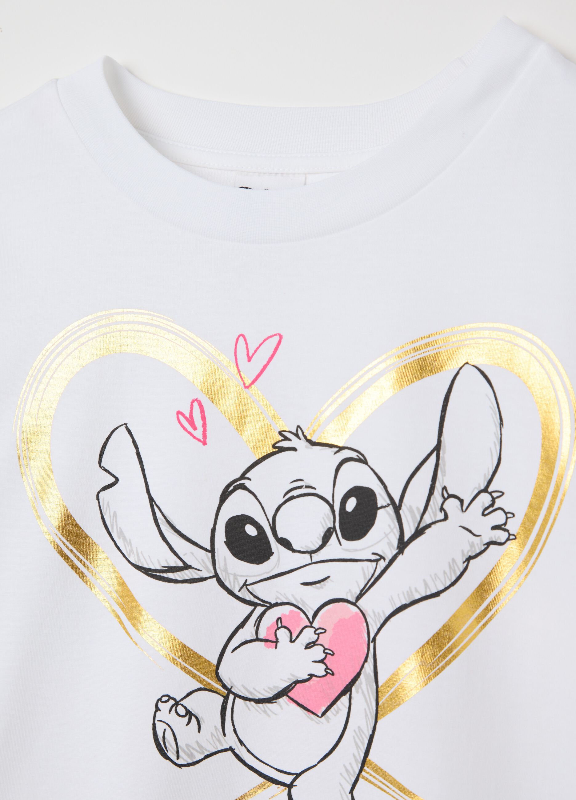 White T-shirt with Stitch print in foil