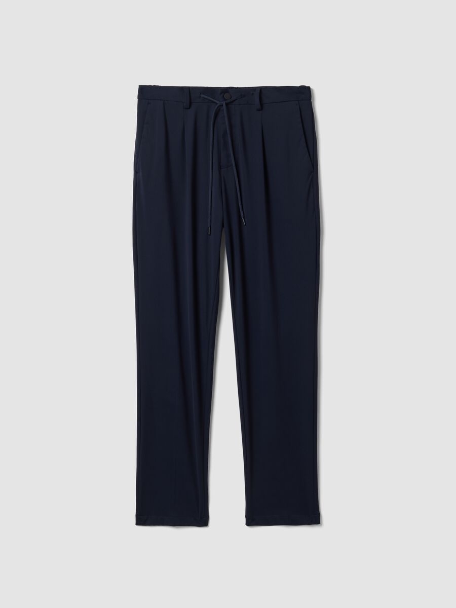 Blue 4-way stretch regular-fit trousers with Easy Iron finish_0