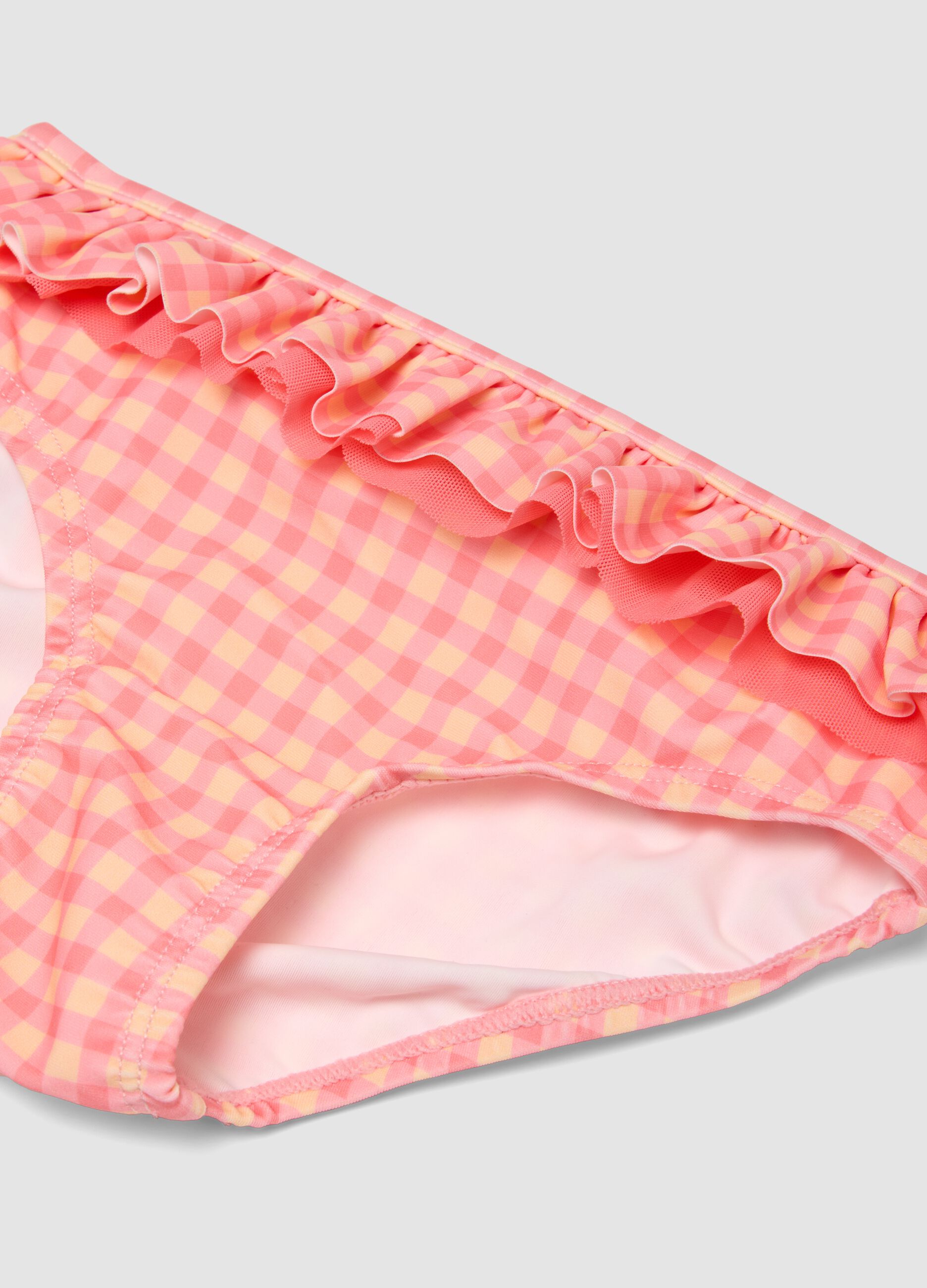 Pink stretch bikini with ruffles for baby girls