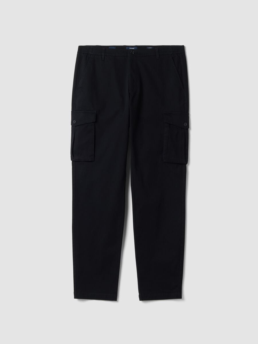 Pantaloni cargo neri in cotone elasticizzato slim fit_5