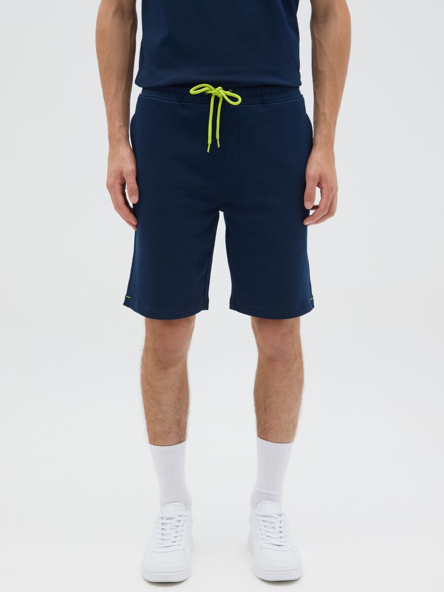 Men's dark blue cotton blend shorts regular fit_1