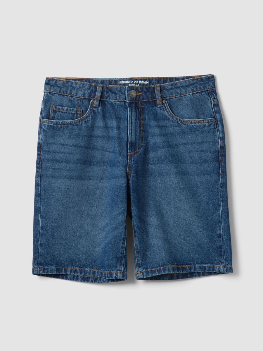 Blue denim Bermuda shorts in pure cotton, regular fit_4